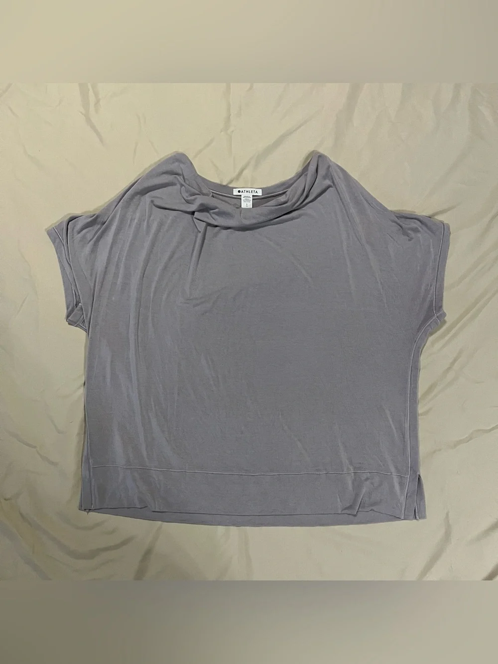 Athleta Gray Cowl Neck Oversized Tee Short Sleeve Top Size Large - Picture 1 of 5